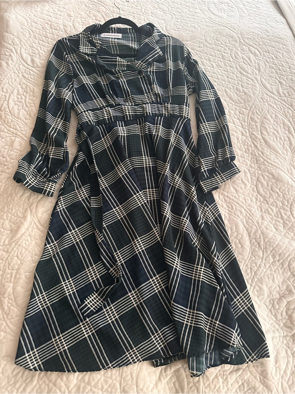 Navy & White Plaid Midi Dress